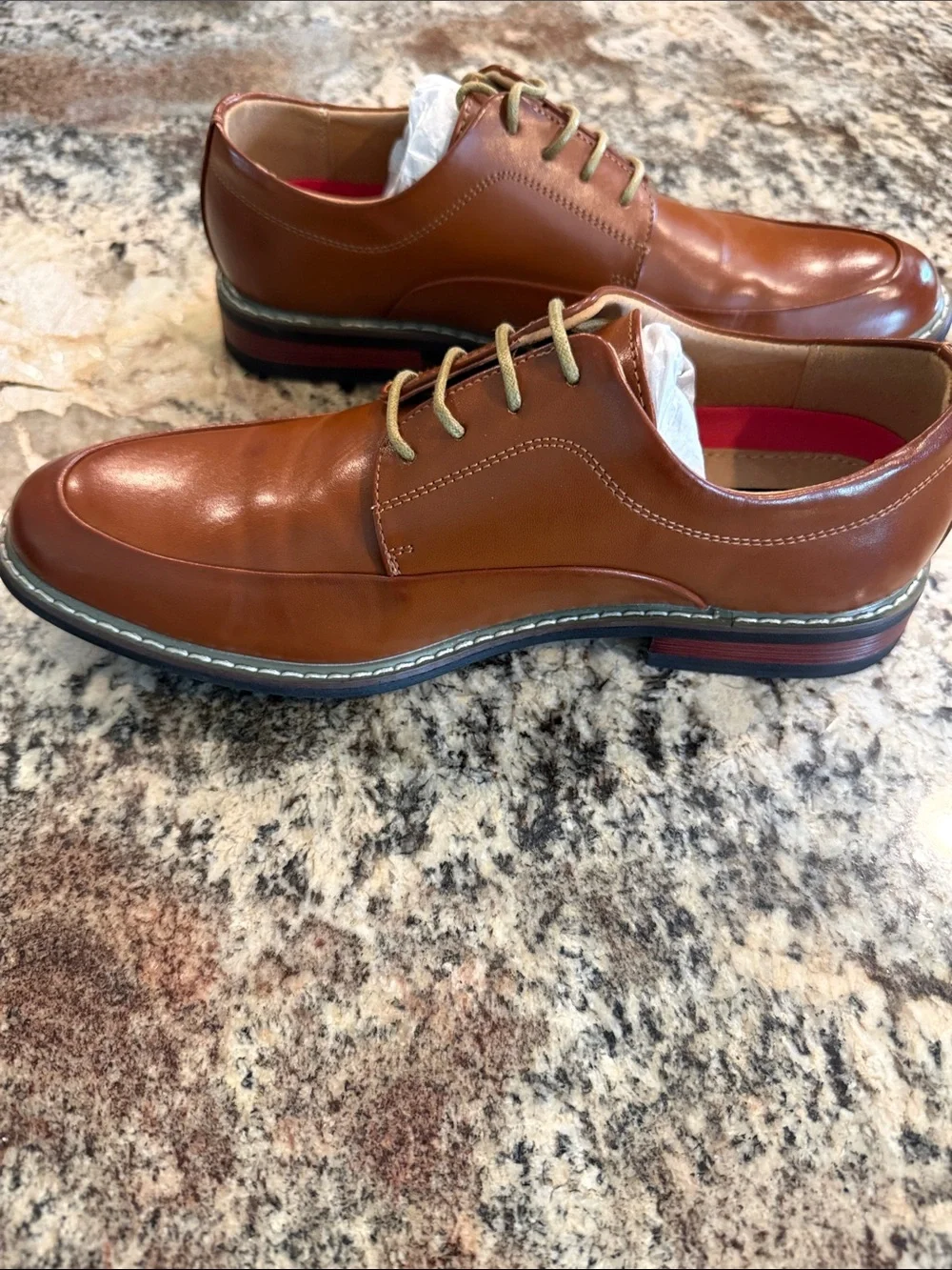 Bruno Marc Men's Tan Leather Lace-Up Derby Shoes